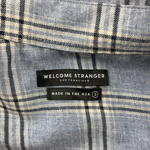 WELCOME STRANGER Size S Light Blue Window Pane Cotton / Wool Long Sleeve Shirt