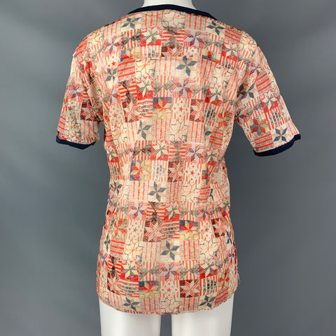 ISABEL MARANT Americana Size M Cream Red & Blue Linen T-Shirt