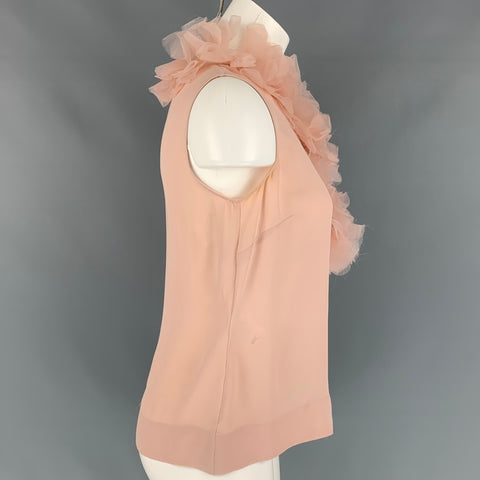 RED VALENTINO Size 6 Pink Silk Ruffled Sleeveless Blouse