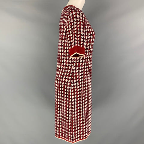 BLACK FLEECE Size M Burgundy White & Blue Wool Knitted Shift Dress