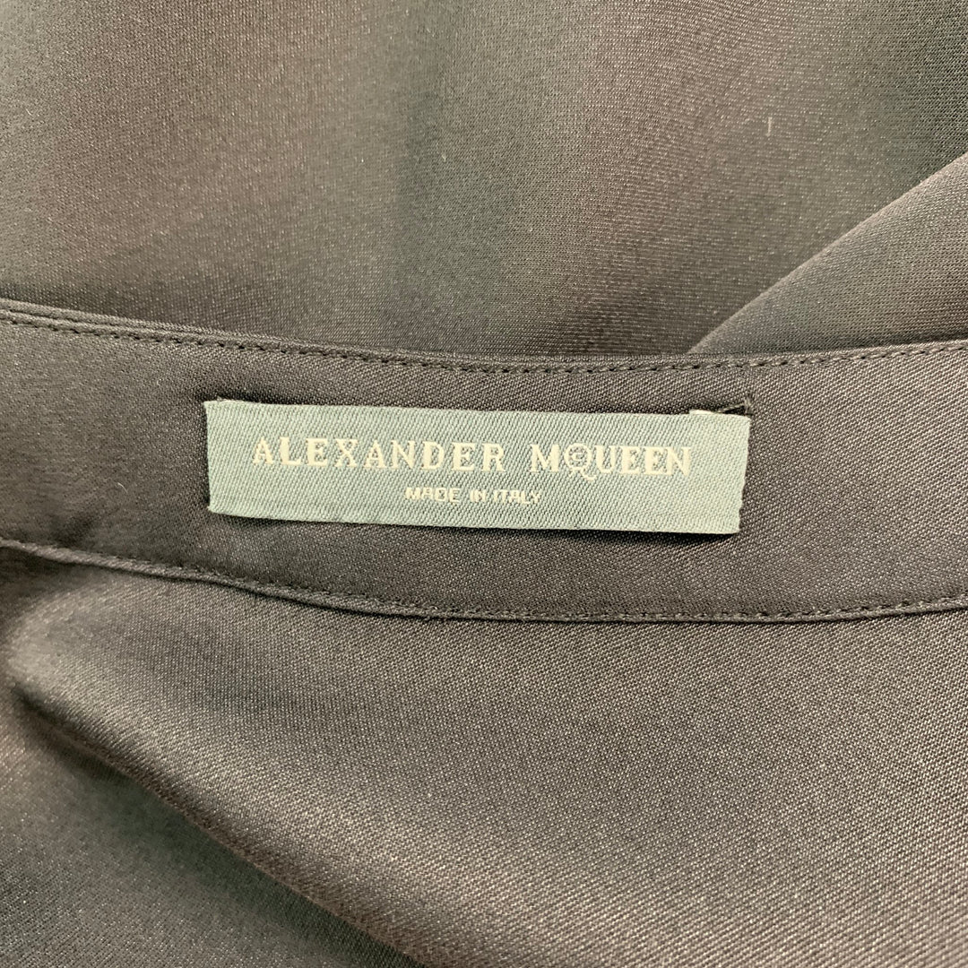 ALEXANDER MCQUEEN Size 4 Black Silk Solid Open Collar Blouse
