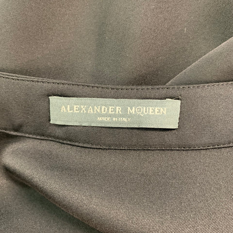 ALEXANDER MCQUEEN Size 4 Black Silk Solid Open Collar Blouse