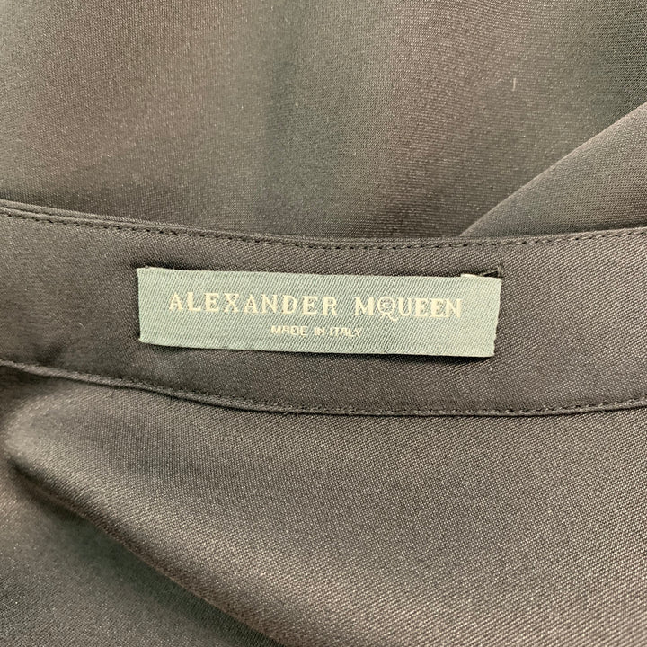 ALEXANDER MCQUEEN Size 4 Black Silk Solid Open Collar Blouse