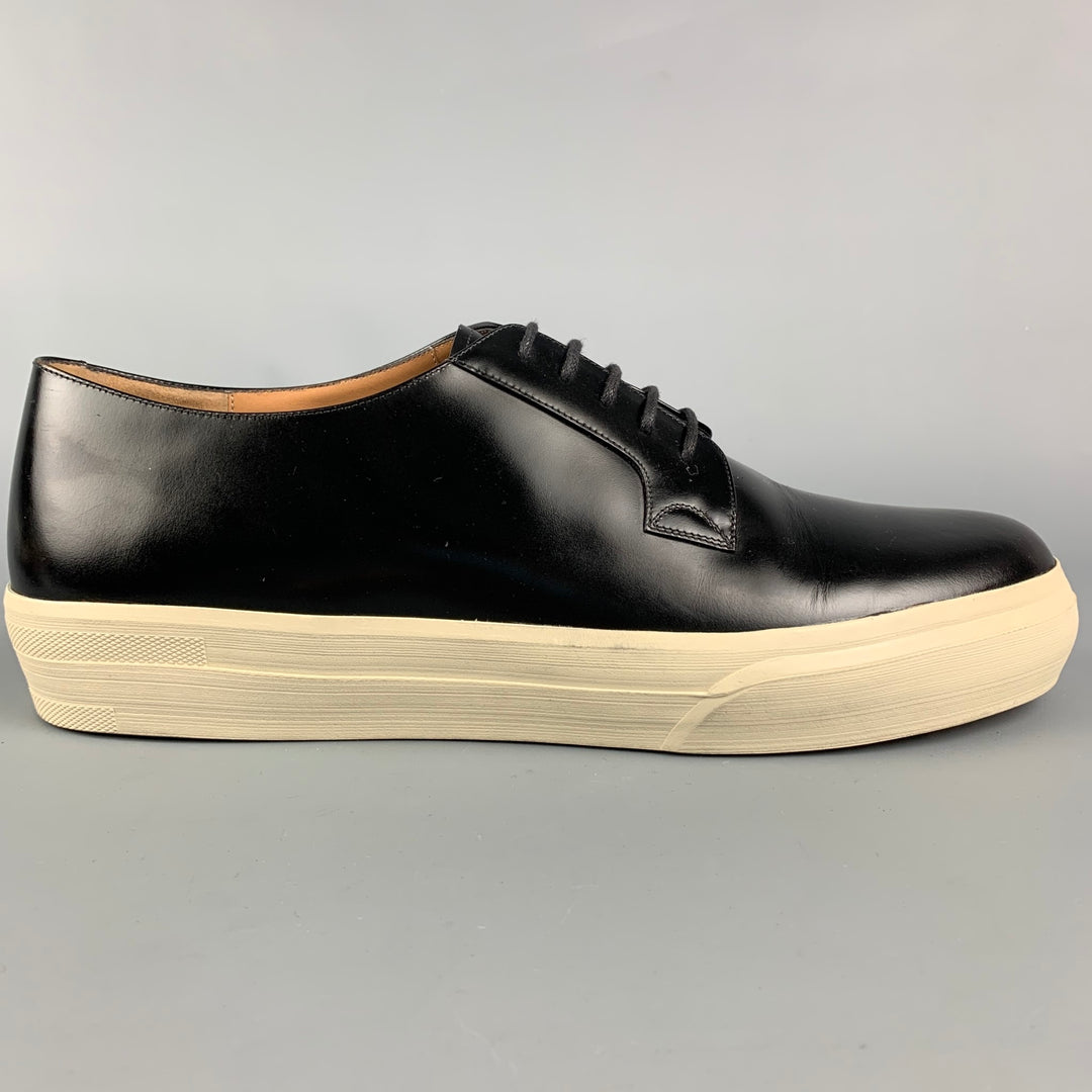 DRIES VAN NOTEN Size 12 Black & White Color Block Leather Sneakers