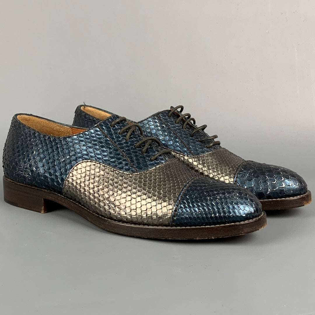 MARC by MARC JACOBS Size 9 Blue & Silver Metallic Snake Skin Shoes