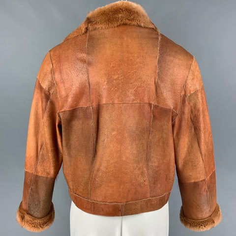 VINTAGE Size L Tan Distressed Leather Cropped Jacket