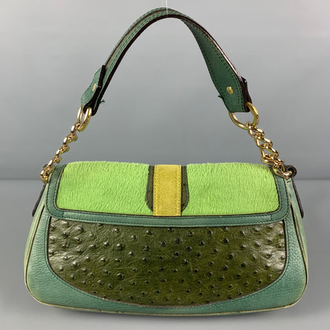 ETRO Green Mixed Leathers Top Handles Handbag