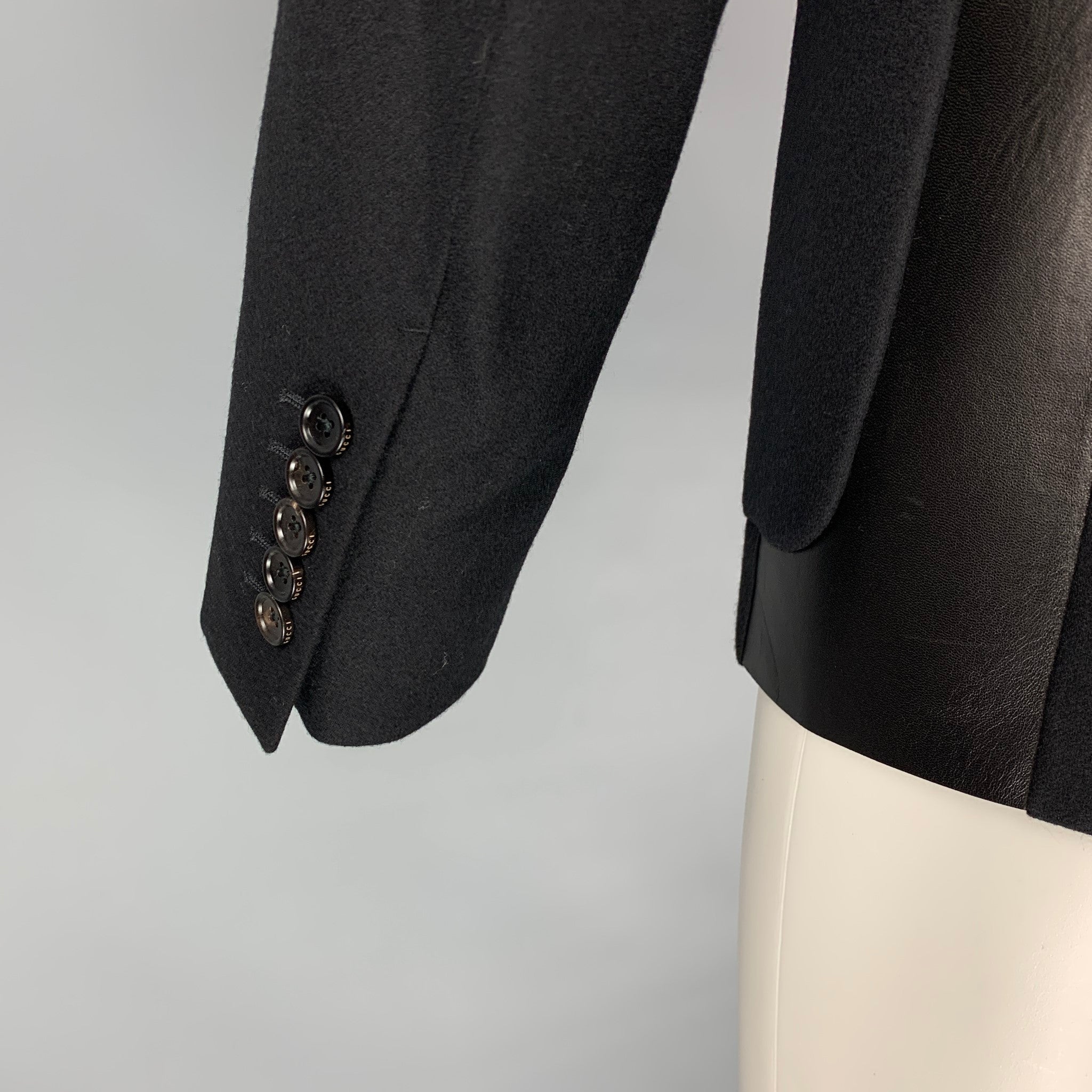 GUCCI by Tom Ford Size 38 Black Wool Leather Detail Jacket – Sui