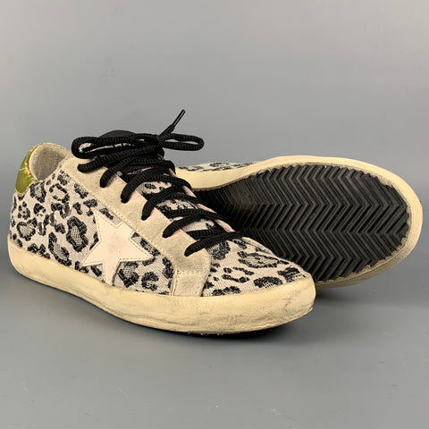 GOLDEN GOOSE Superstar Size 8 Black & White Fabric Animal Print Sneakers