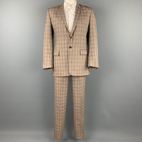 PAUL SMITH Size 40 Taupe Glenplaid Wool Notch Lapel Suit
