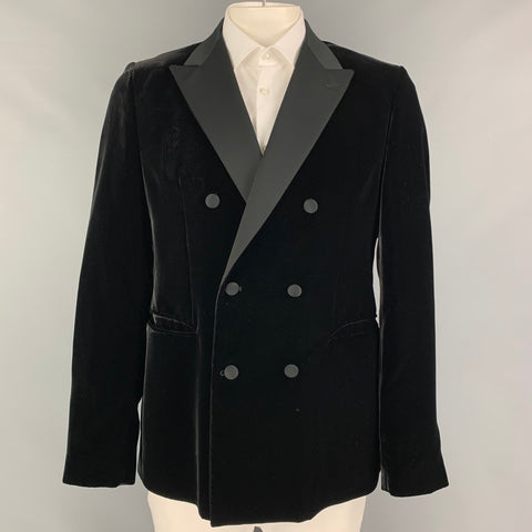EMPORIO ARMANI Size 44 Black Velvet Peak Lapel Sport Coat