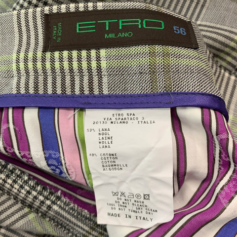 ETRO Size 36 White Black & Green Plaid Wool Cotton Zip Fly Dress Pants