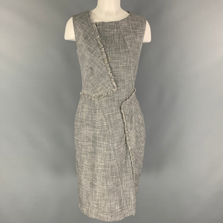 CAROLINA HERRERA Size 8 Grey White Virgin Wool Blend Sleeveless Dress