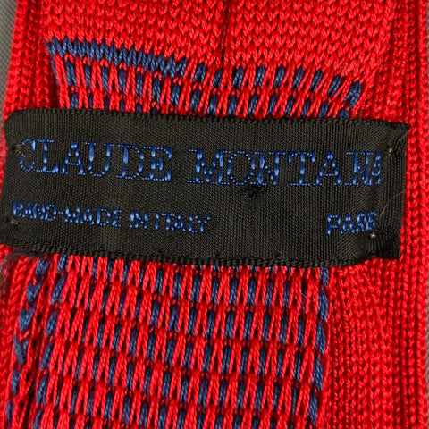 CLAUDE MONTANA Red Blue Stripe Cotton Knit Tie