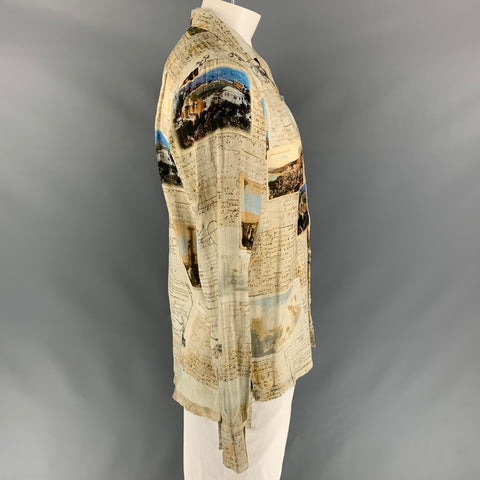 DOLCE & GABBANA Size L Multi-Color See Through Picture Long Sleeve Shirt