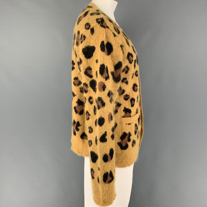 CHLOE SEVIGNY for OPENING CEREMONY Size M Mustard Dark Brown Animal Print Angora Blend Cardigan