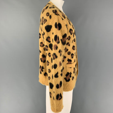 CHLOE SEVIGNY for OPENING CEREMONY Size M Mustard Dark Brown Animal Print Angora Blend Cardigan