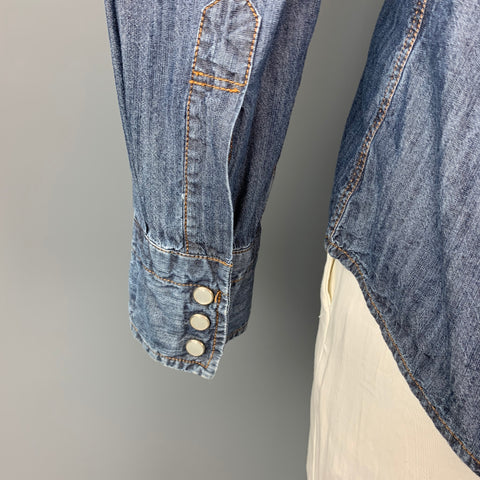 DANIELE ALESSANDRINI Size L Indigo Distressed Snaps Long Sleeve Shirt