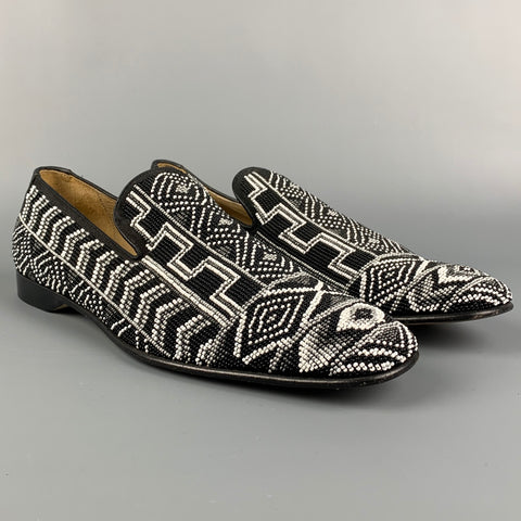DONALD J PLINER Size 11.5 Black & White Beaded Leather Slip On Loafers
