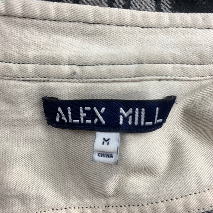 ALEX MILL Talla M Camisa de manga larga con botones de algodón a cuadros en negro y crema