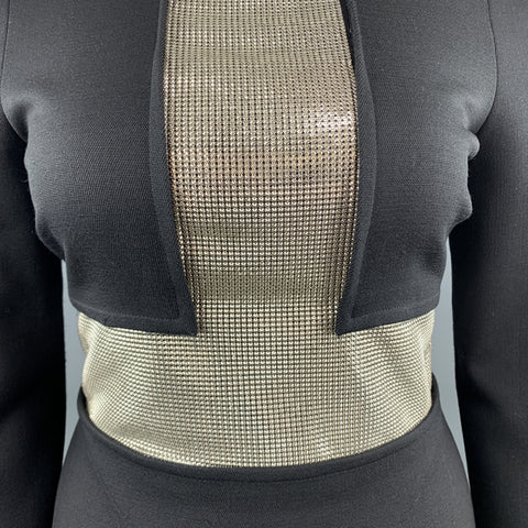 VERSACE Size 8 Black Long Sleeve Silver Chainmail Cross Cocktail Dress
