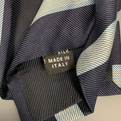 LUIGI BORRELLI Navy & White Stripe Silk Tie