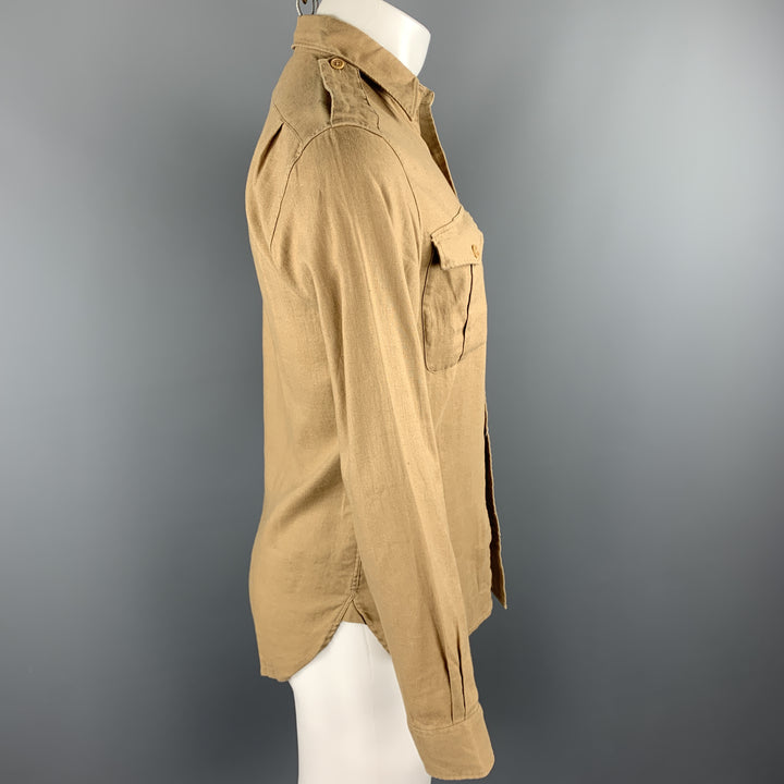 RALPH LAUREN Size S Khaki Linen / Cotton Button Up Long Sleeve Shirt