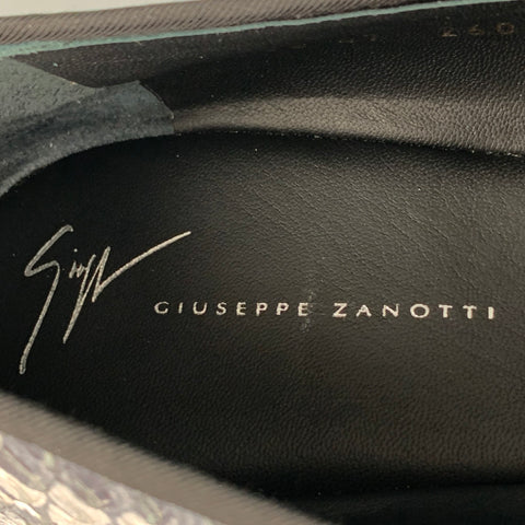 GIUSEPPE ZANOTTI Size 14 Grey Silver Snake Print Leather Slip On Loafers