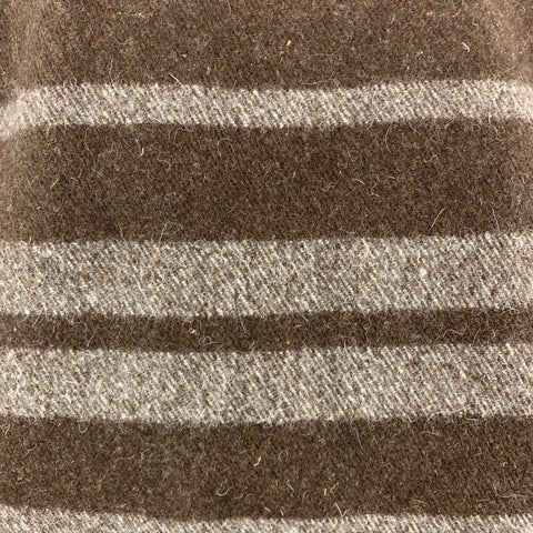 STEVE MONO Striped Textured Brown Wool Black Leather Straps Tote Bag