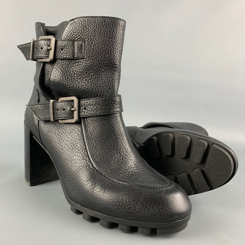 ROBERT CLERGERIE Talla 7.5 Botines de cuero de grano guijarro negro