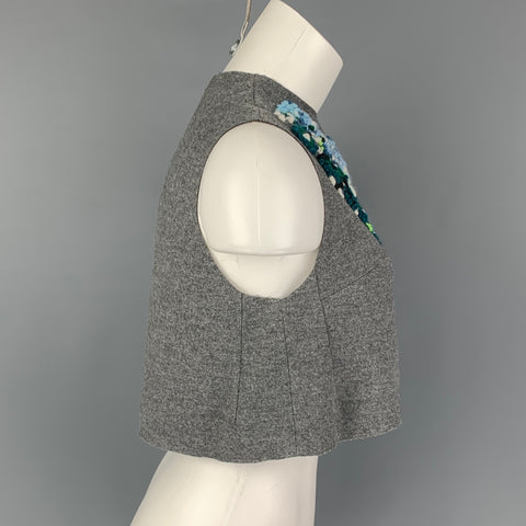 VIKA GAZINSKAYA Size 0 Grey Blue Green Wool Applique Sleeveless Casual Top