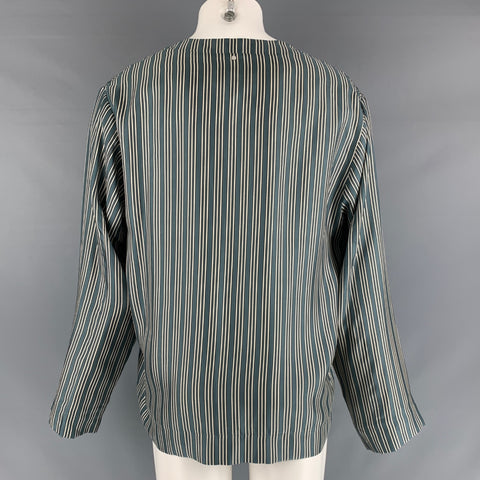 OAMC Taille M Bleu Noir &amp; Blanc Chemise à manches longues en soie à rayures verticales