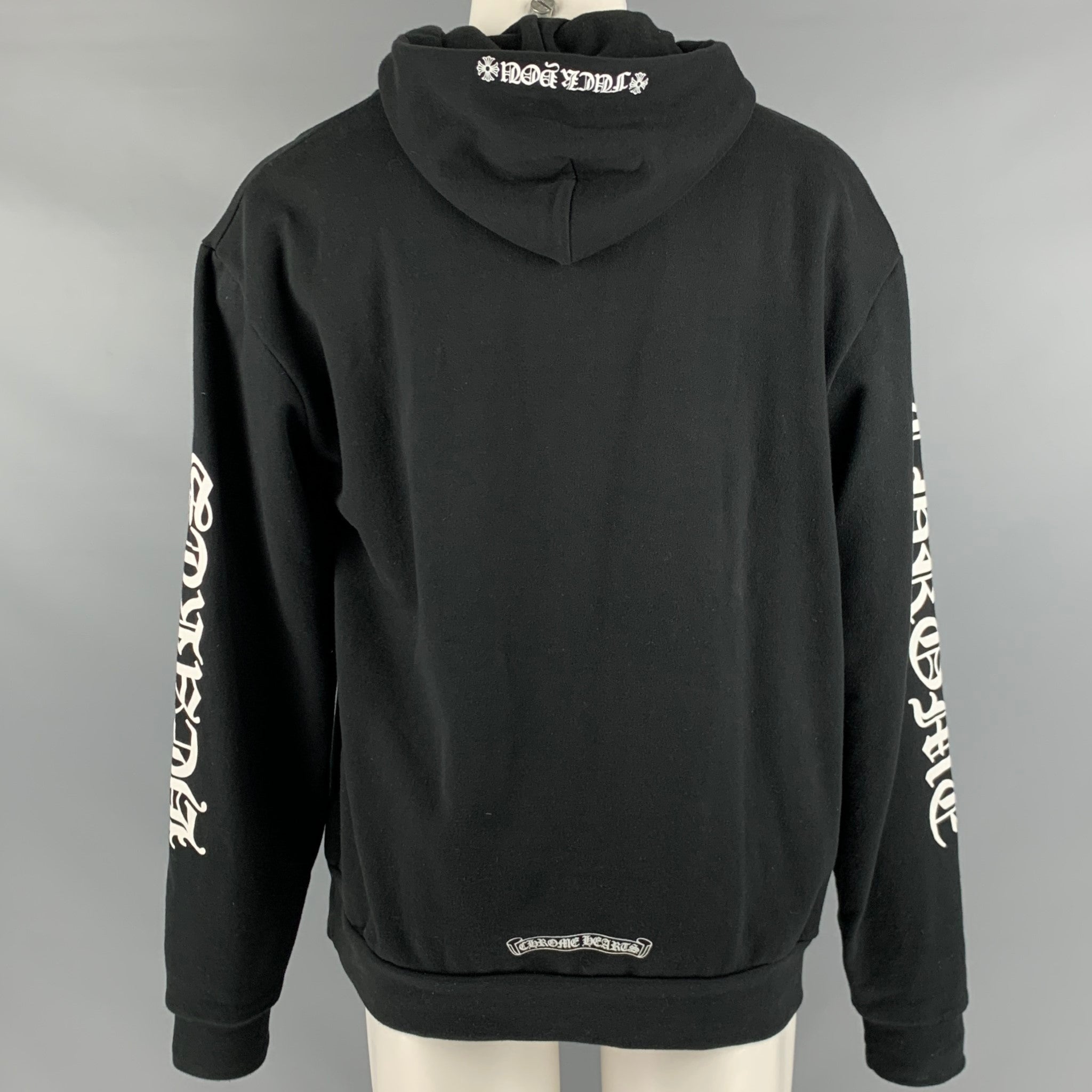 CHROME HEARTS Size M Black White Logo Cotton Hoodie Sweatshirt