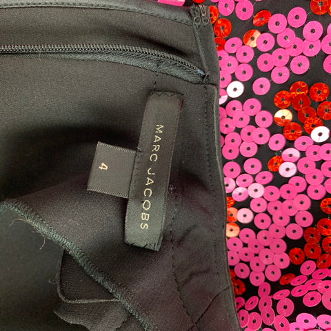 MARC JACOBS Size 4 Pink Black Polyester Blend Sequined Shift Dress