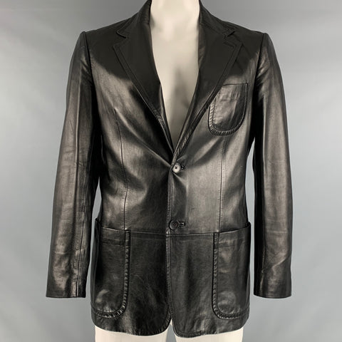 GUCCI Size 42 Black Leather Single breasted Jacket