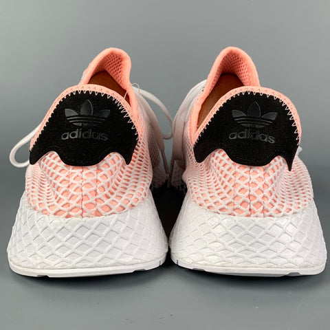 ADIDAS Size 12 White Pink Mesh Nylon Low Top Deerupt Runner Sneakers