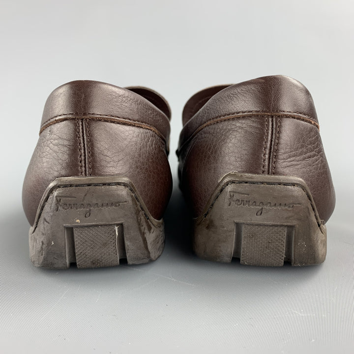 SALVATORE FERRAGAMO Size 10.5 Brown Leather Slip On Loafers