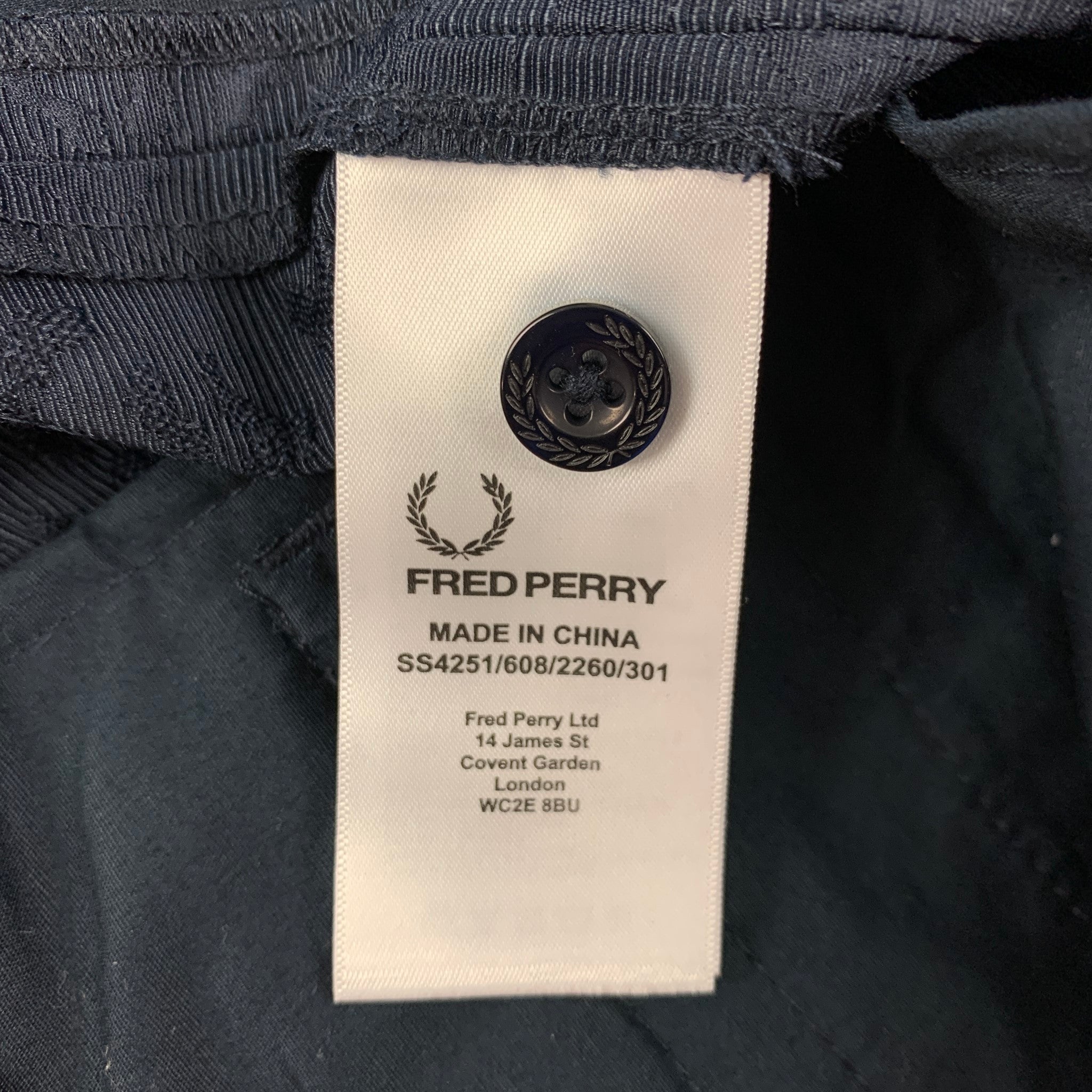 FRED PERRY x RAF SIMONS Size 36 Navy Cotton Polyester Zip Fly