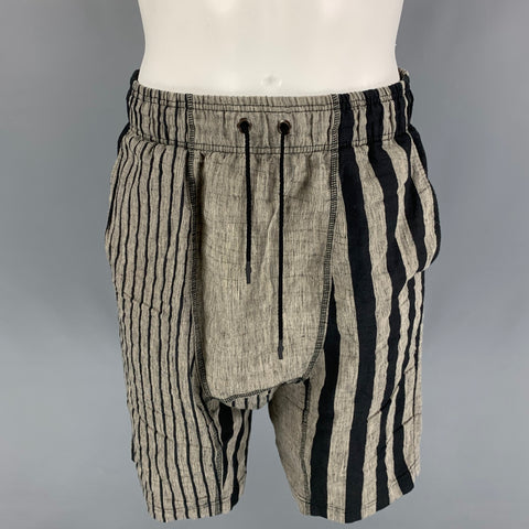 TOM REBL Size 30 Grey Black Stripe Cotton Drop-Crotch Shorts