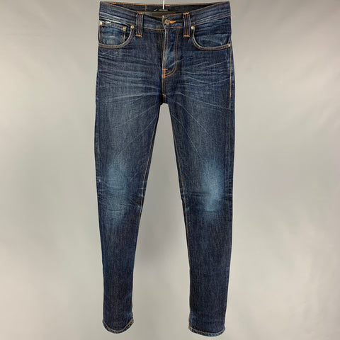 NUDIE JEANS Size 28 Dark blue Contrast Stitch Cotton Button Fly Jeans