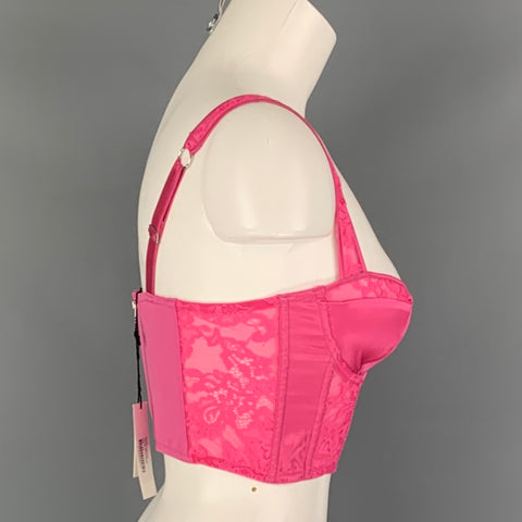 FLEUR DU MAL Top de vestido con corsé de encaje de elastano de seda rosa talla XS