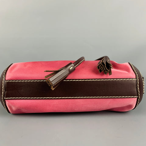 LANCEL Pink Brown Leather Trim Nylon Mini Handbag