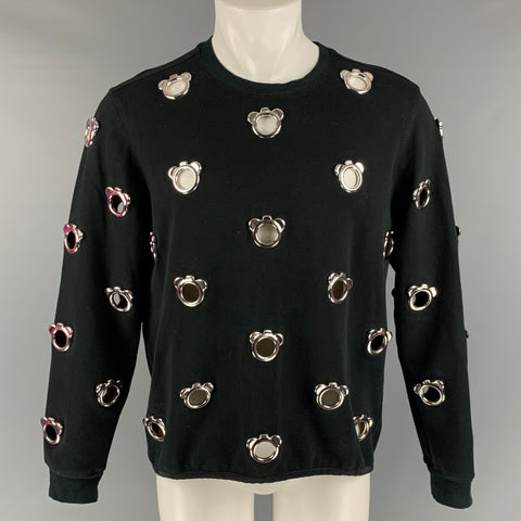 NICOPANDA Size M Black Silver Circles Cotton &  Polyester Cutout Sweatshirt