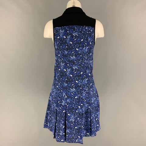 PROENZA SCHOULER Size 2 Black Blue Silk Pleated Sleeveless Dress