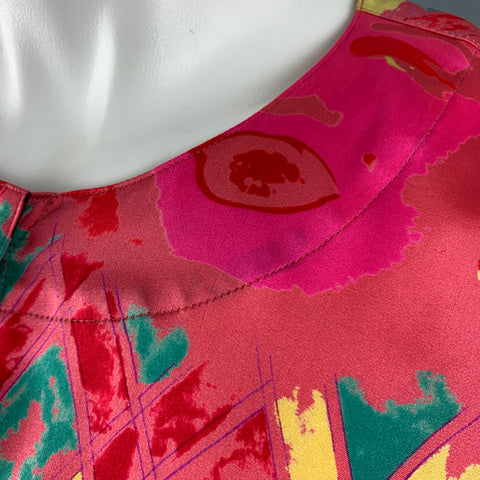 ESCADA Size M Pink Multi-Color Marilyn Silk Print Collarless Shirt