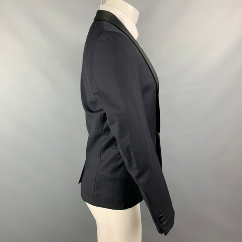 SANDRO Taille 38 Manteau de sport à col châle en laine bleu marine et noir