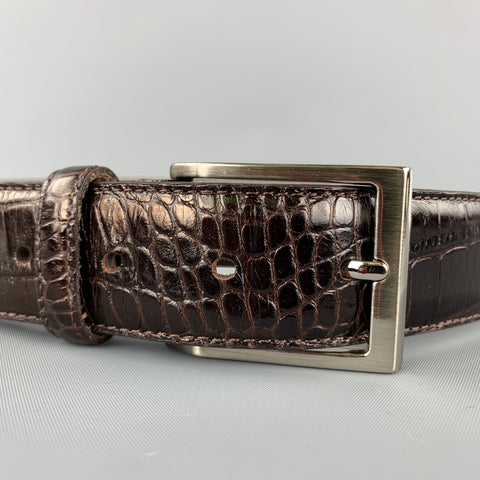 SAGEBROWN Embossed Size 34 Dark Brown Leather Belt