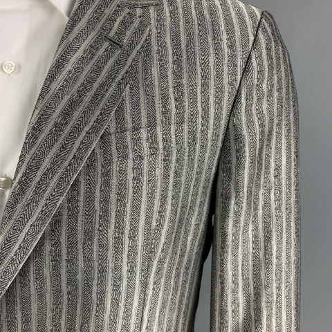 ROBERTO CAVALLI Size 40 Silver Black Stripe Wool Silk Sport Coat