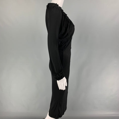 YVES SAINT LAURENT Size S Black Viscose Long Sleeve Cocktail Dress