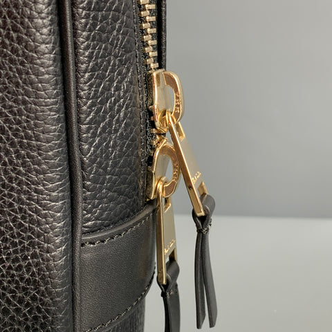 PAUL SMITH Black Pebble Grain Stripe Trim Leather Briefcase Bag
